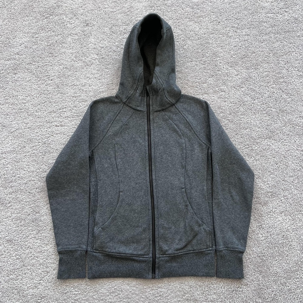Lululemon Scuba Full Zip Hoodie Jacket Womens 6 Gray Fleece Thumbholes High Neck